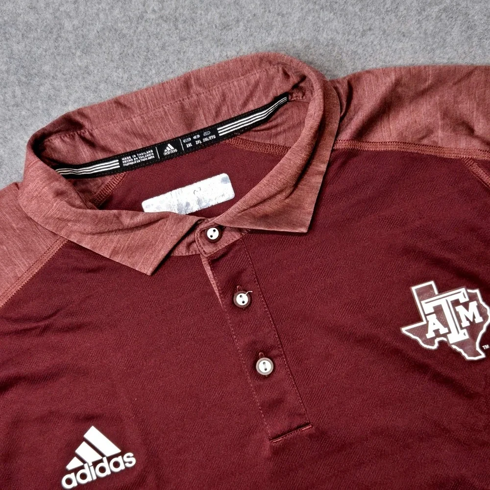 Adidas Texas A&M Aggies Mens 2XL Maroon Climalite Performance Polo Shirt Snags